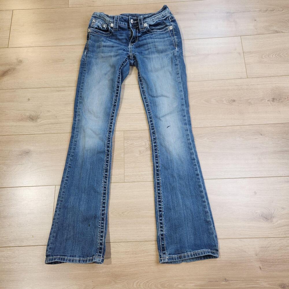 Miss Me Jeans Womens 26x32 Medium Wash Blue Low Rise Bootcut Rhinestone Denim